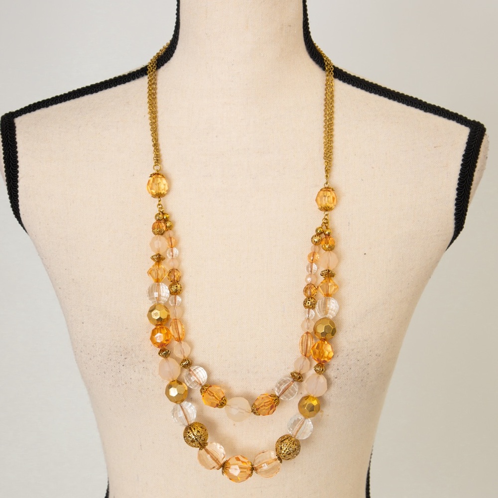 Boho chic beaded necklace antique inspired retro vibe gold look chain
